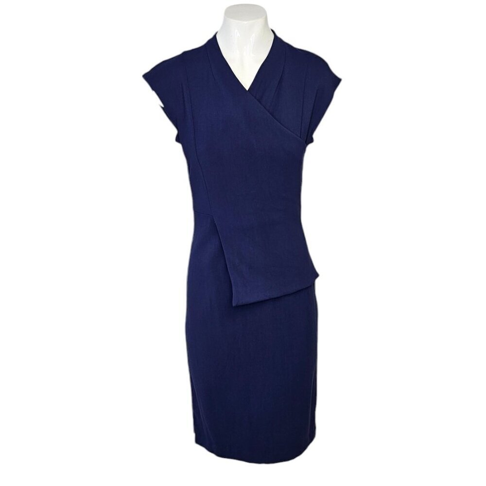 M.M. LaFleur Womens Drape Front Crossover Pencil Dress Blue Size 0 Stretch